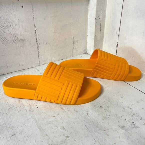 Bottega Veneta Rubber Slip On Open Toe Slides Sandals Tangerine Size 40 / 10 - Picture 6 of 7